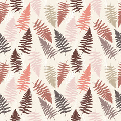 Naklejka na ściany i meble Floral vector seamless pattern with hand drawn wild fern leaves.