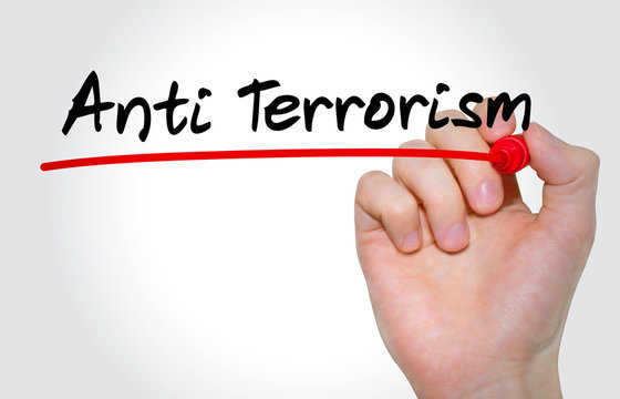 Hand writing inscription Anti Terrorism with marker, concept