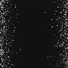 Random falling white dots. Messy border with random falling white dots on black background. Vector illustration.