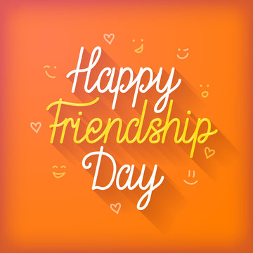 Happy friendship day poster. Celebrate special bond with best friend, true and sweet decoration. Flat style vector illustration on orange background