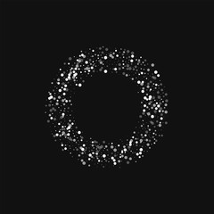 Random falling white dots. Smal bagel with random falling white dots on black background. Vector illustration.