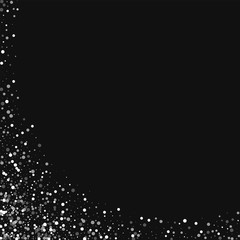 Random falling white dots. Abstract left bottom corner with random falling white dots on black background. Vector illustration.