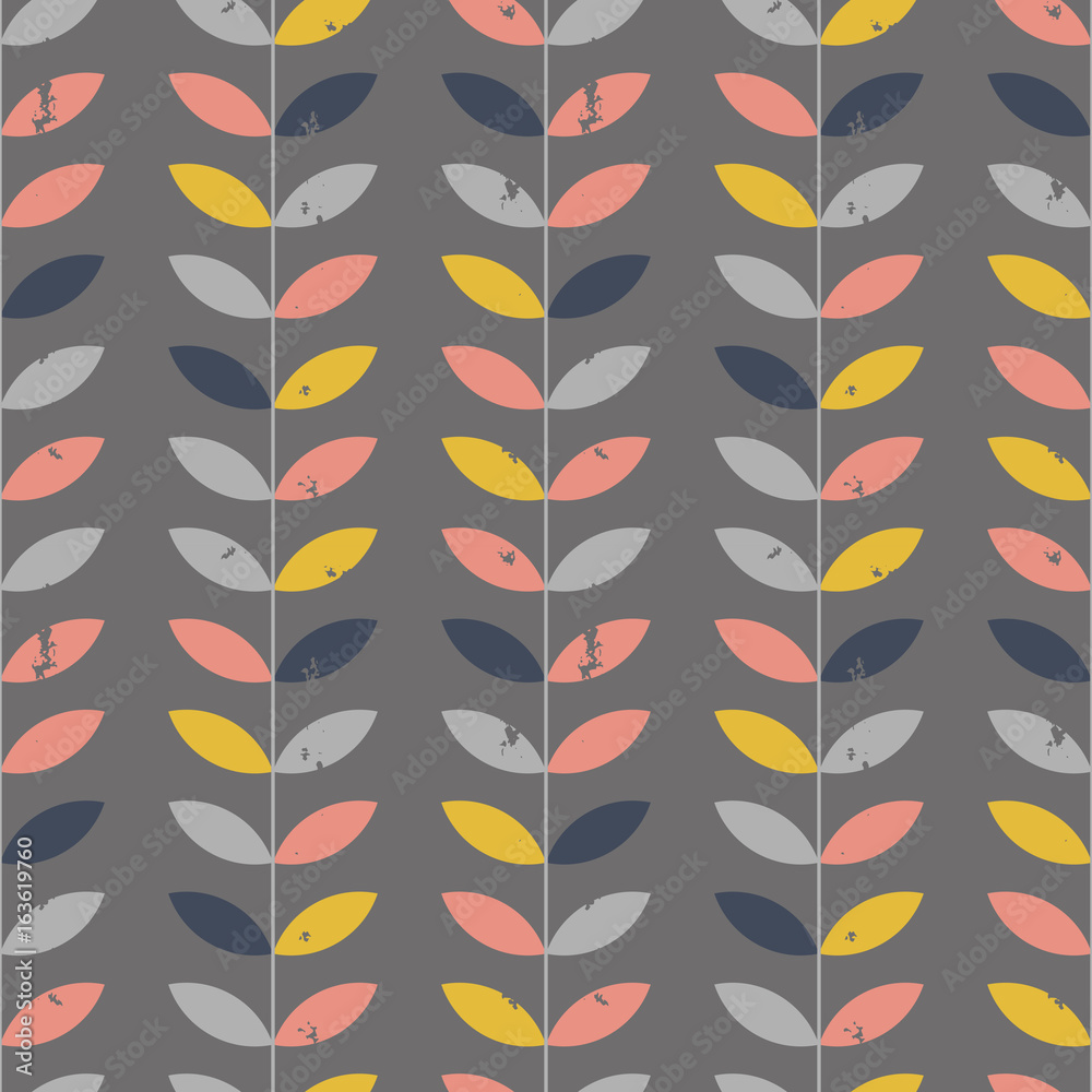 Poster vector floral seamless pattern with stylized twigs and leaves in retro style.