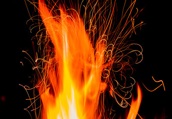 Fototapeta na wymiar Fire and Sparks on a Black Background
