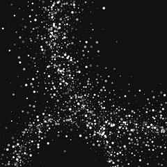 Random falling white dots. Abstract circles with random falling white dots on black background. Vector illustration.