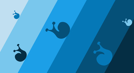 Six blue shades, snails on the background, creep up and down