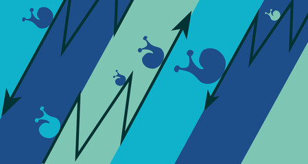 Six blue shades, snails on the background, creep up and down