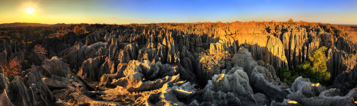 Beautiful HDR panorama of the unique geography at the Tsingy de Bemaraha Strict Nature Reserve in Madagascar