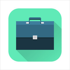 Briefcase flat icon. Web and mobile design element. Business luggage, work portfolio symbol. Internet icon with long shadow in cartoon style. Vector colored illustration.