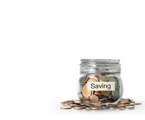 Silver coins in piggy bank Glass