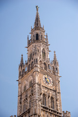 Fototapeta na wymiar Tower of the New Town Hall. Marienplatz, Munich, Bavaria, Germany.