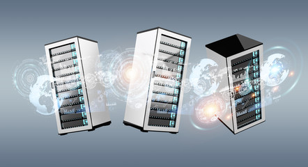 Server room data center connected to each other 3D rendering