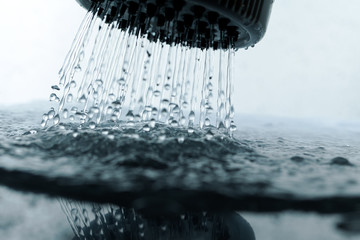 Fototapeta na wymiar Water drops and shower head.