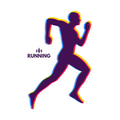 Silhouette of a running man. Design for Sport. Emblem for marathon and jogging. Vector Illustration.