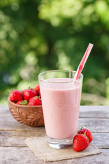 milkshake in glass with natural background