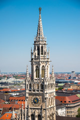Tower of the New Town Hall. Marienplatz, Munich, Bavaria, Germany.