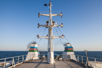 Fototapeta na wymiar Antennas on passenger ship