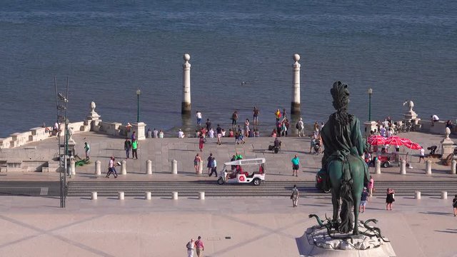 Impressive aerial view over Comercio Square in Lisbon called Praca do Comercio - LISBON / PORTUGAL - JUNE 14, 2017
