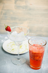 Making cocktail with strawberry. Selective focus.
