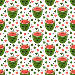 Watermelon Cartoon Face Seamless Pattern