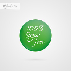 100% Sugar free label. Food icon. Vector green and white diabetic sticker sign isolated. Illustration symbol for product, packaging, healthy eating, lifestyle, healthcare, diabetes, shop, merchandise