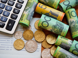 Australia bank note and coins for money save concept. © pada smith