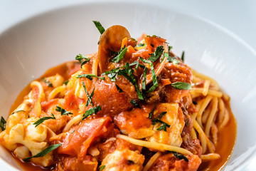 Seafood spaghetti marinara italian