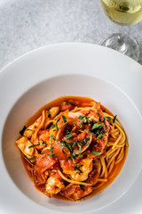 Seafood spaghetti marinara italian