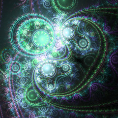 Dark green fractal clockwork, digital artwork for creative graphic design