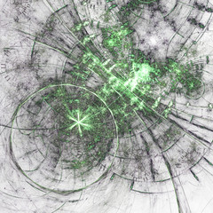 Green fractal clockwork, digital artwork for creative graphic design