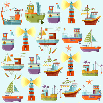 Naval collection. Seamless background pattern.