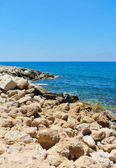 Rocky shore in Kato Paphos, Cyprus. Mediterranean Sea.