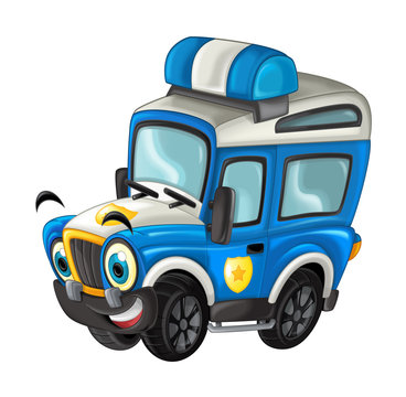 recommend clip art: cartoon happy and funny off road police truck - smiling vehicle - illustration for children