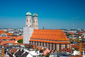 Aerial view of the Frauenkirche in Munich, Germany