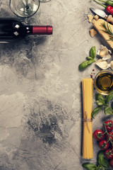 Italian food background. Slate background with space for text