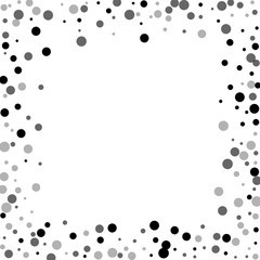 Random black dots. Chaotic border with random black dots on white background. Vector illustration.