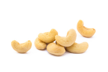 Roasted salted cashews isolated on a white background