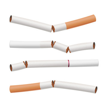 Broken Cigarettes Set Vector. Smoking Kills. Quit Smoking Concept. World No Tobacco Day. Realistic Close-up Illustration. Isolated
