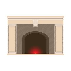 Fireplace, fire is burning in the fireplace, stone marble. Vector illustration.