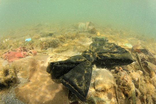 Plastic bottles and other garbage pollution on sea floor