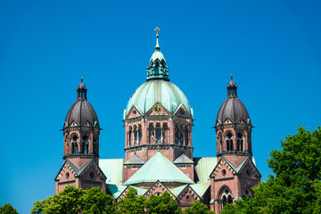 View of the old church St. Lukas Church - Lukaskirche. Munich, Bavaria, Germany.