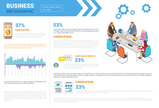 Business Infographics Set With Copy Space For Presentation Meeting Negotiation Concept Flat Vector Illustration