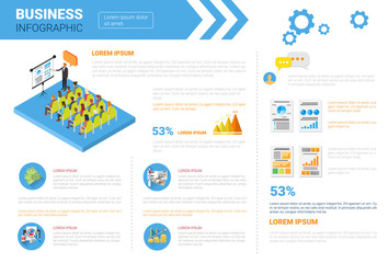 Business Infographics Set With Copy Space For Presentation Meeting Seminar Concept Flat Vector Illustration