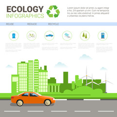 Ecology Infographics World Environmental Protection Green Energy Concept Banner With Copy Space Vector Illustration