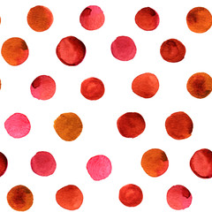 Seamless pattern of brown and red watercolor dots
