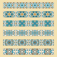 Vector set of decorative tile borders. Collection of colored patterns for design and fashion