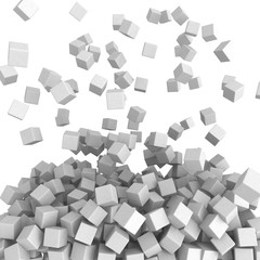 Falling whiter cubes abstract background