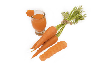 Healthy eating and dieting concept,fresh carrot  and carrot juice or organic healthy juice in glass   isolated on white background with clipping path.