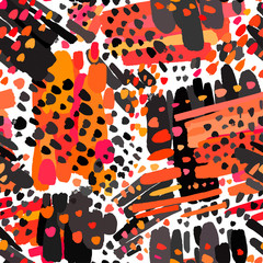 Seamless textile  pattern print .Fashion trendy expressive hand drawn ink strokes