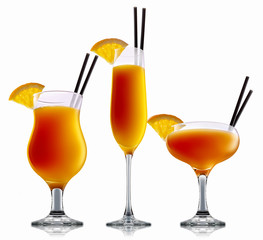 fresh fruit alcohol cocktail or mocktail mimosa in classic glass with orange beverage isolated on white background